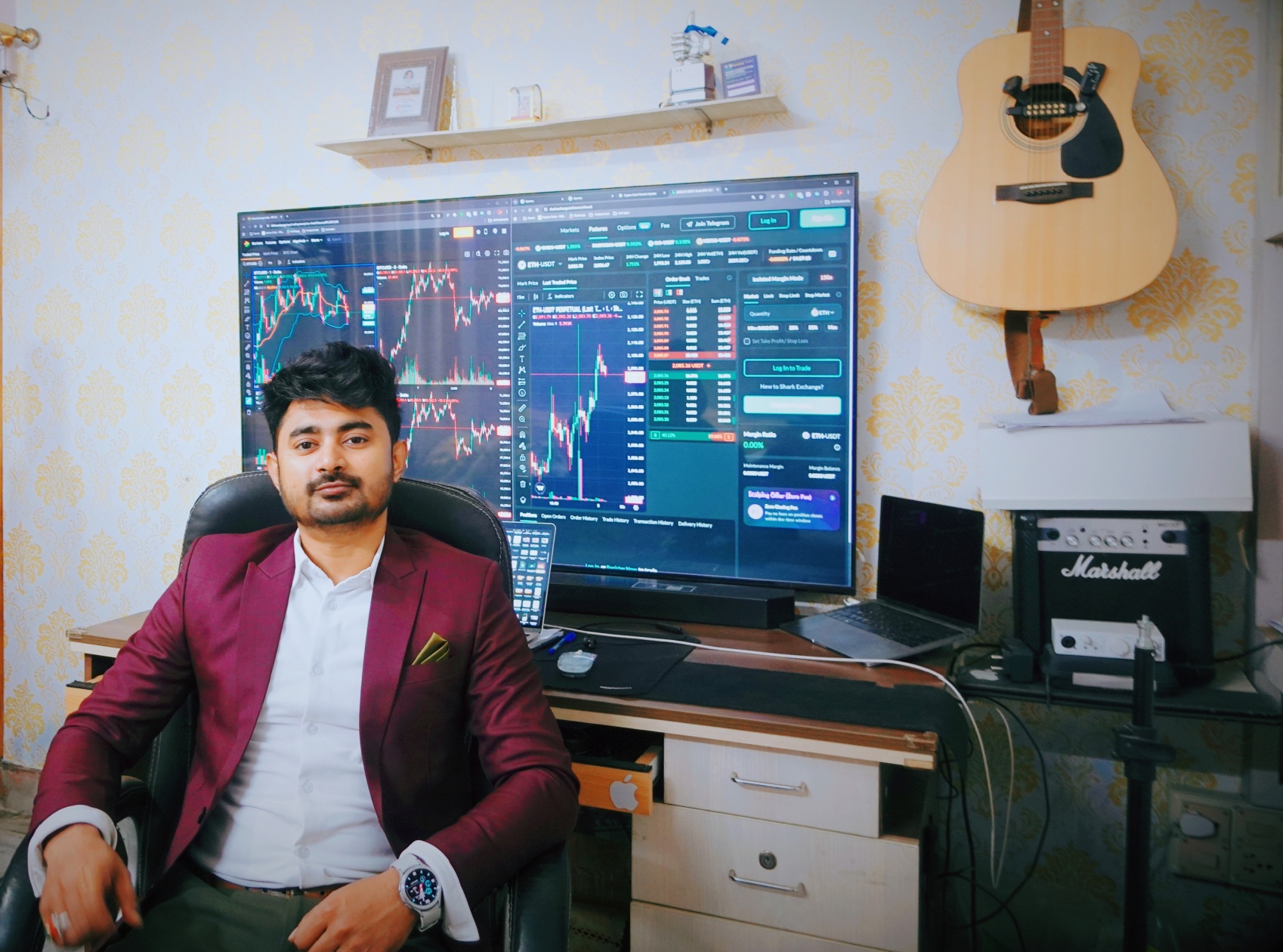 Sumitman at his trading desk with multi-chart market screens